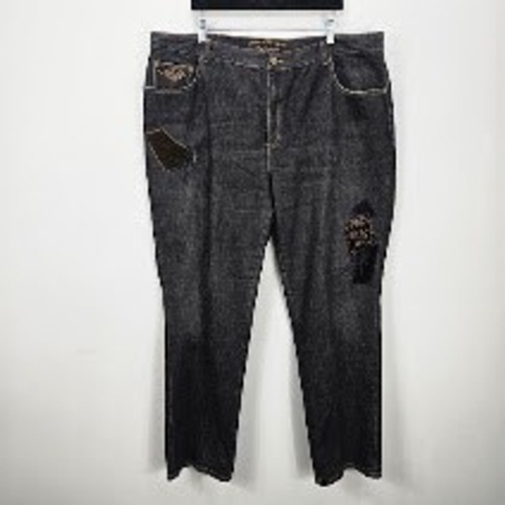 Vintage Lauren Ralph Lauren Jeans Co 20W Black Velvet Patchwork Whimsigoth Logo